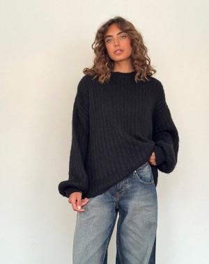 Motel Rocks Daren Gebreid Oversized Jumpers Dames Zwart | DXC3365PC