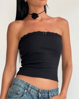 Motel Rocks Ernie Rib Bandeau Top Dames Zwart | OPT6051IW