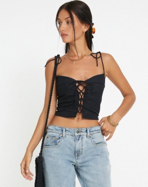 Motel Rocks Kali Corset Vest Dames Zwart | EMG2996WY