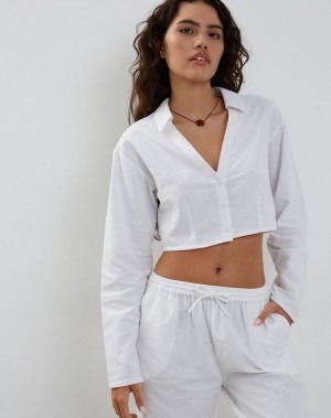 Motel Rocks Lyse Super Cropped Shirt Bijgesneden Tops Dames Wit | VUF437DA