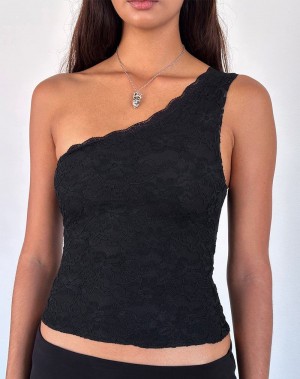 Motel Rocks Moira One Shoulder Kanten Vest Dames Zwart | TWC7346YJ