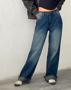 Motel Rocks Oversized Dad Low Rise Jeans Dames Donkerblauw | NUX6552DI