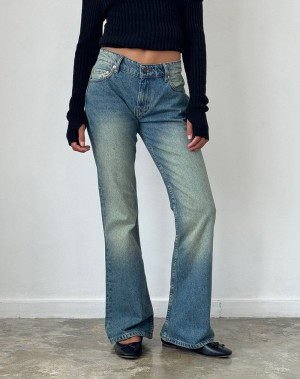 Motel Rocks Rigid Low Rise Flare Jeans Dames Groen | WSE5736WM