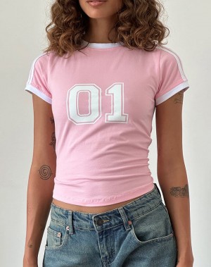 Motel Rocks Salda Sportieve Tee T-shirts Dames Roze Wit | VCN3972VM