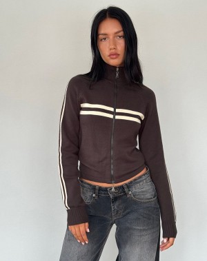 Motel Rocks Talisa Sportieve Zip Through Jassen Dames Bruin | NSY1918TB