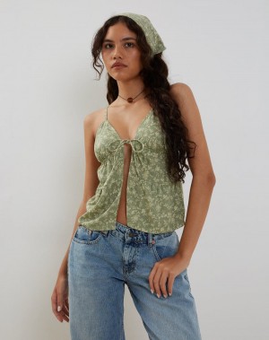 Motel Rocks Tezza Tie Front Cami Tanktop Dames Groen | FOM9589QC