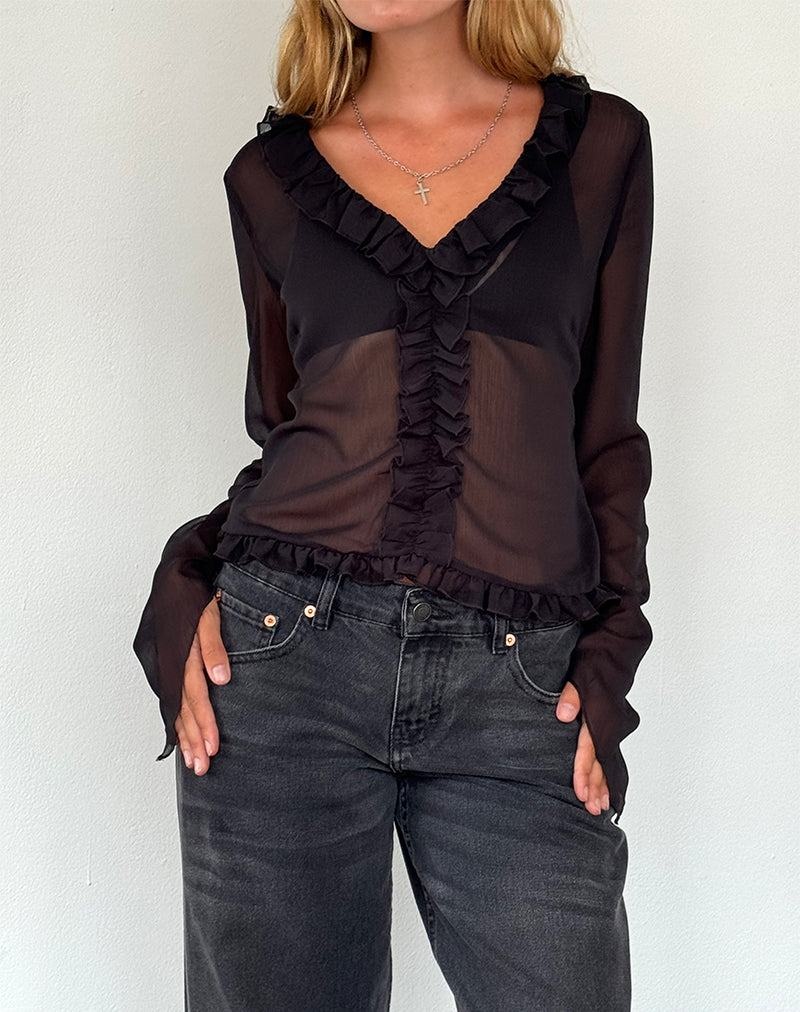 Motel Rocks Adriana Ruffle Blouse Dames Zwart | ONB3928NW