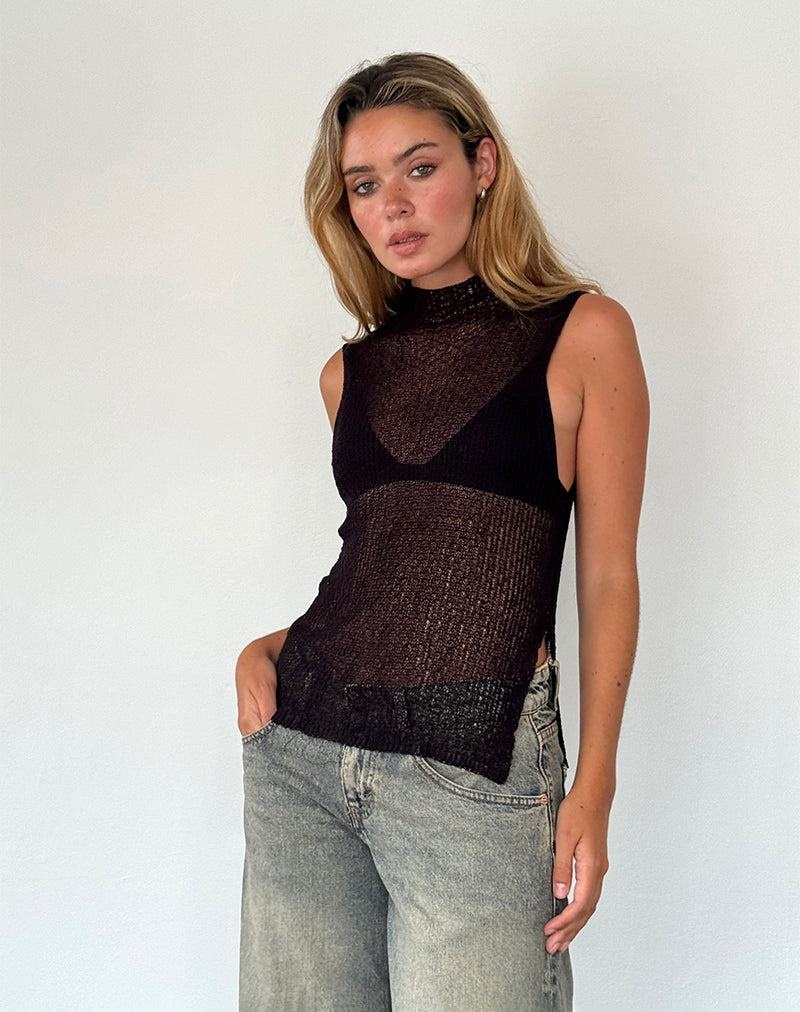 Motel Rocks Agnes Mouwloos Sheer Knit Tanktop Dames Zwart | GOQ6539XH