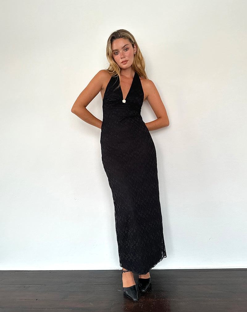 Motel Rocks Atma Halterneck Maxi Jurk Dames Zwart | RQO950KA