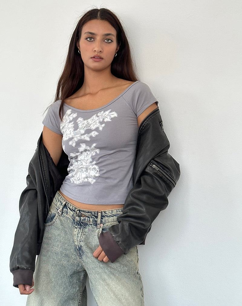 Motel Rocks Charya Off The Shoulder T-shirts Dames Grijs Wit | JIR6997HI