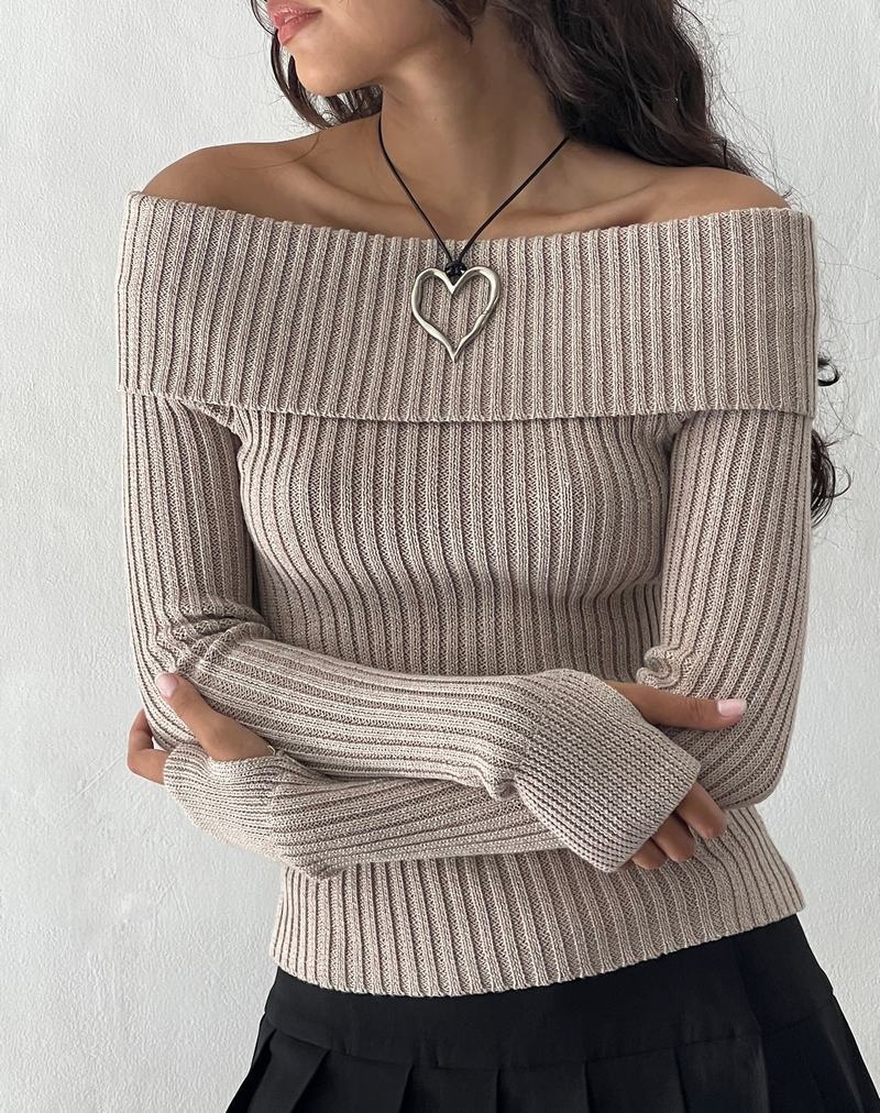 Motel Rocks Circe Off-shoulder Long Sleeve Knit Top Jumpers Dames Beige | MEJ3552IG