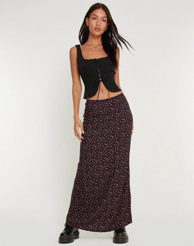 Motel Rocks Easton Maxi Rokken Dames Donkerroze Zwart | QPE957LJ