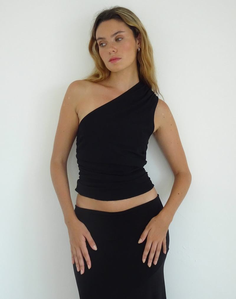 Motel Rocks Evelina One Shoulder Vest Dames Zwart | TCF1150EL