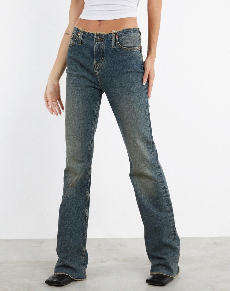 Motel Rocks Frayed Low Rise Jeans Dames Bruin Blauw | LML8217GP