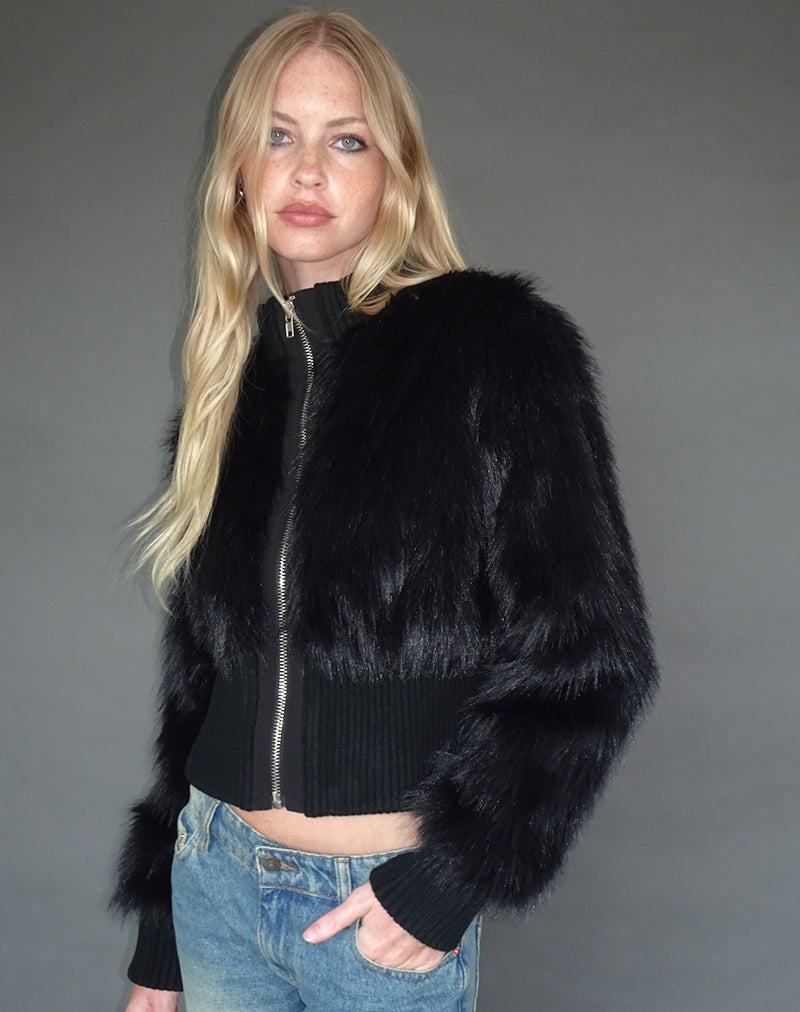 Motel Rocks Homari Shaggy Faux Fur Jassen Dames Zwart | RPM7751UR