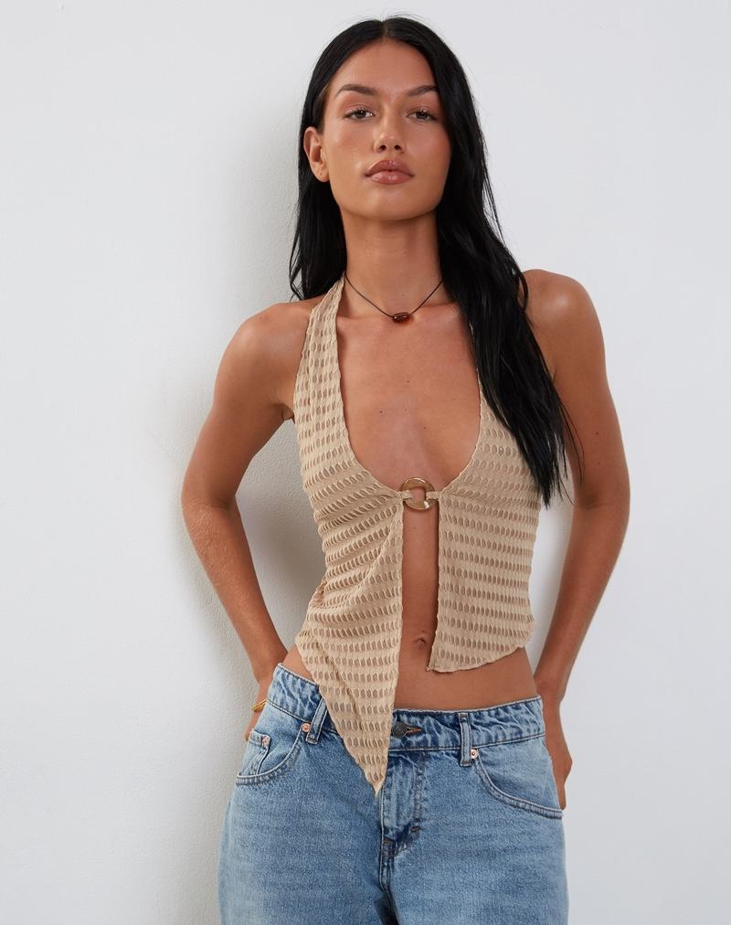 Motel Rocks Kacie Halter Vest Dames Beige | YUX6475EN