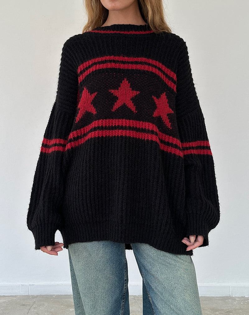 Motel Rocks Lulees Oversized Jumpers Dames Zwart Rood | LCX88JN