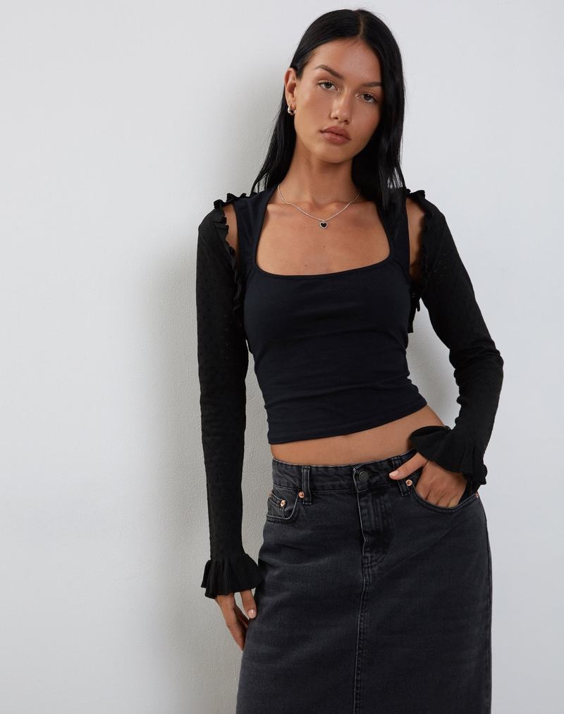 Motel Rocks Nimra Gebreid Shrug With Frill Sleeve Jumpers Dames Zwart | YNI5845IO