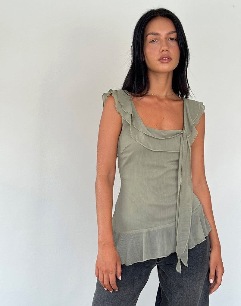 Motel Rocks Piro Ruffle Longline Vest Dames Groen | LTD2147GU