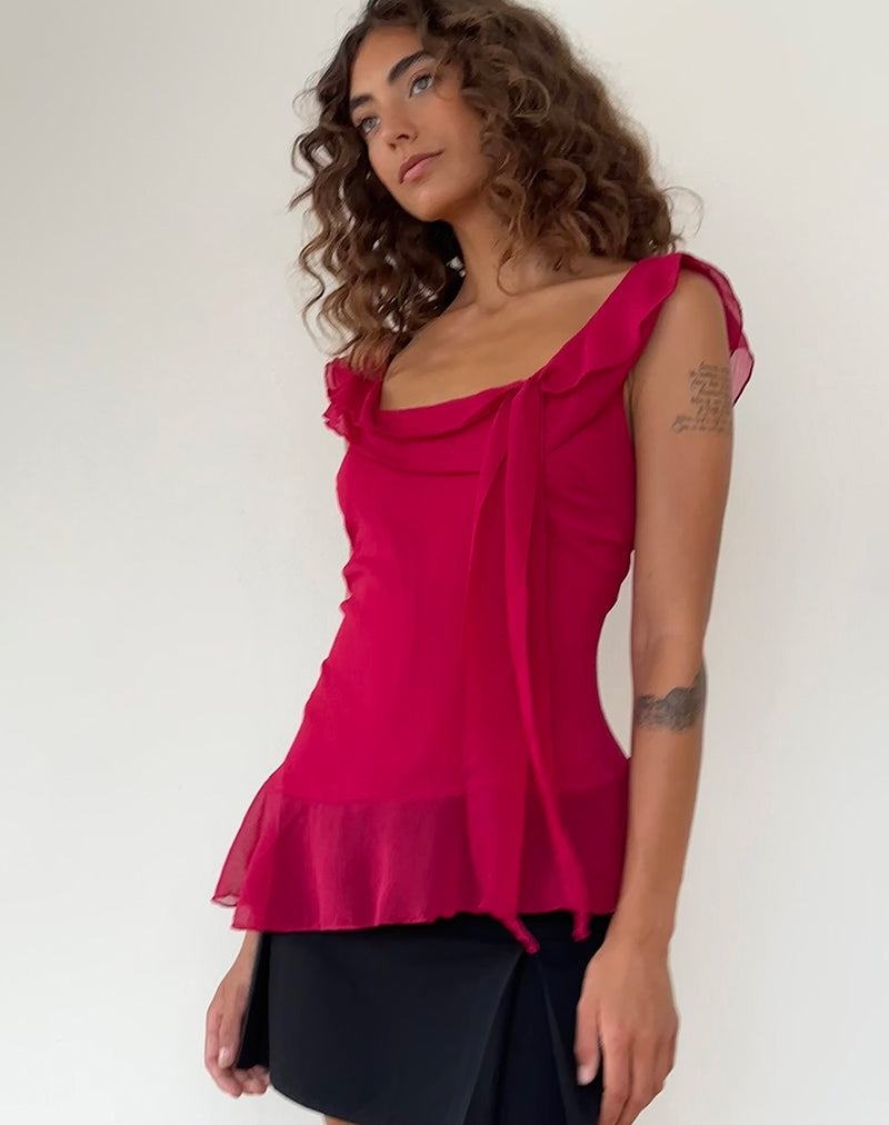 Motel Rocks Piro Ruffle Longline Vest Dames Rood | GQX6032SY