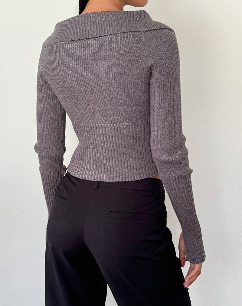 Motel Rocks Radia Long Sleeve Off-shoulder Zip Through Jumpers Dames Donkergrijs | SSD2994BM