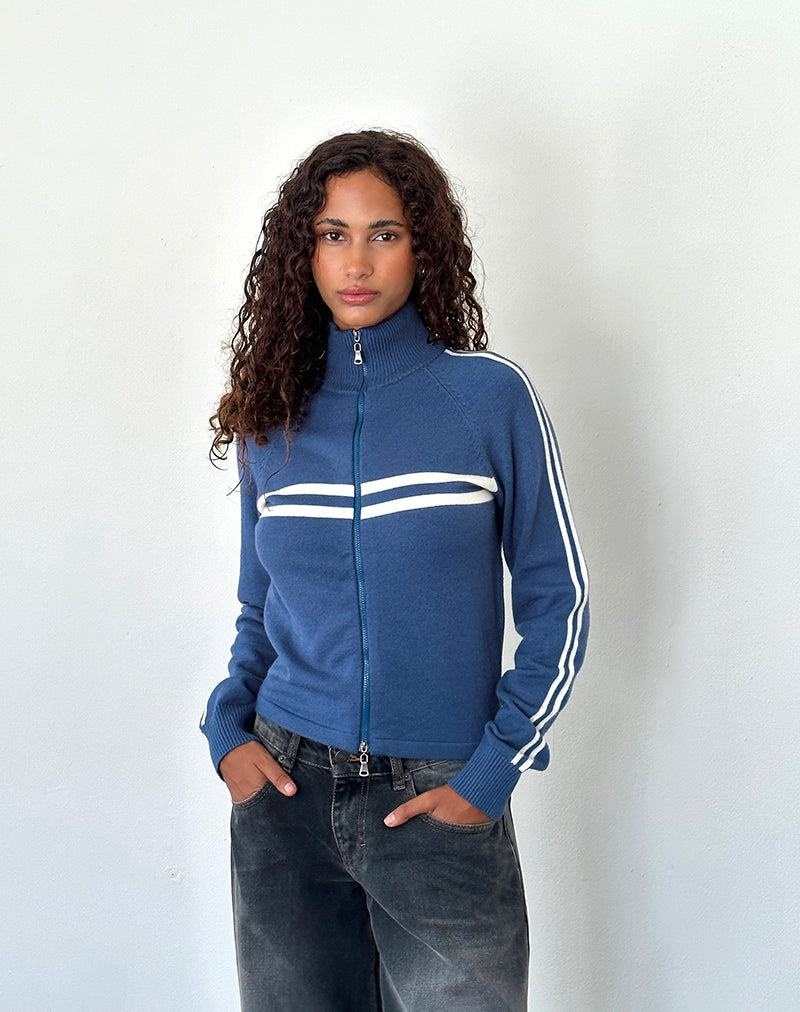 Motel Rocks Talisa Sportieve Zip Through Jassen Dames Donkerblauw Wit | IXN6096IE