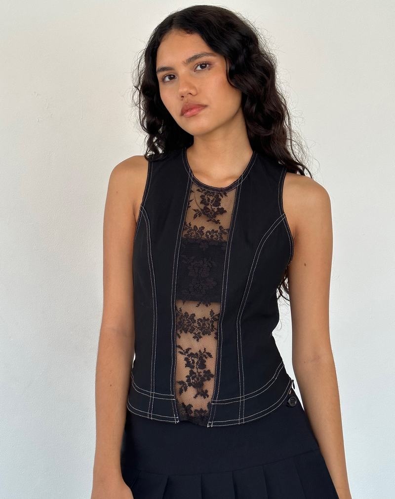 Motel Rocks Verbena Kanten Panel Vest Dames Zwart | LVW6292YB