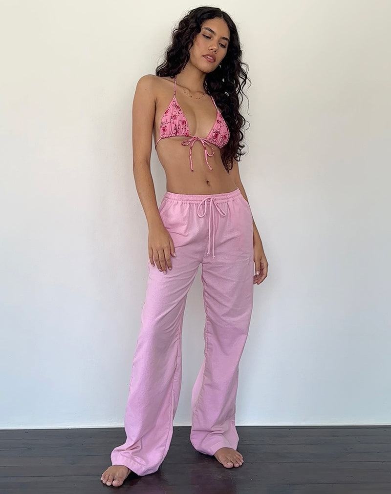 Motel Rocks Wasic Brede Leg Linen Broek Dames Roze | KIK3254GH