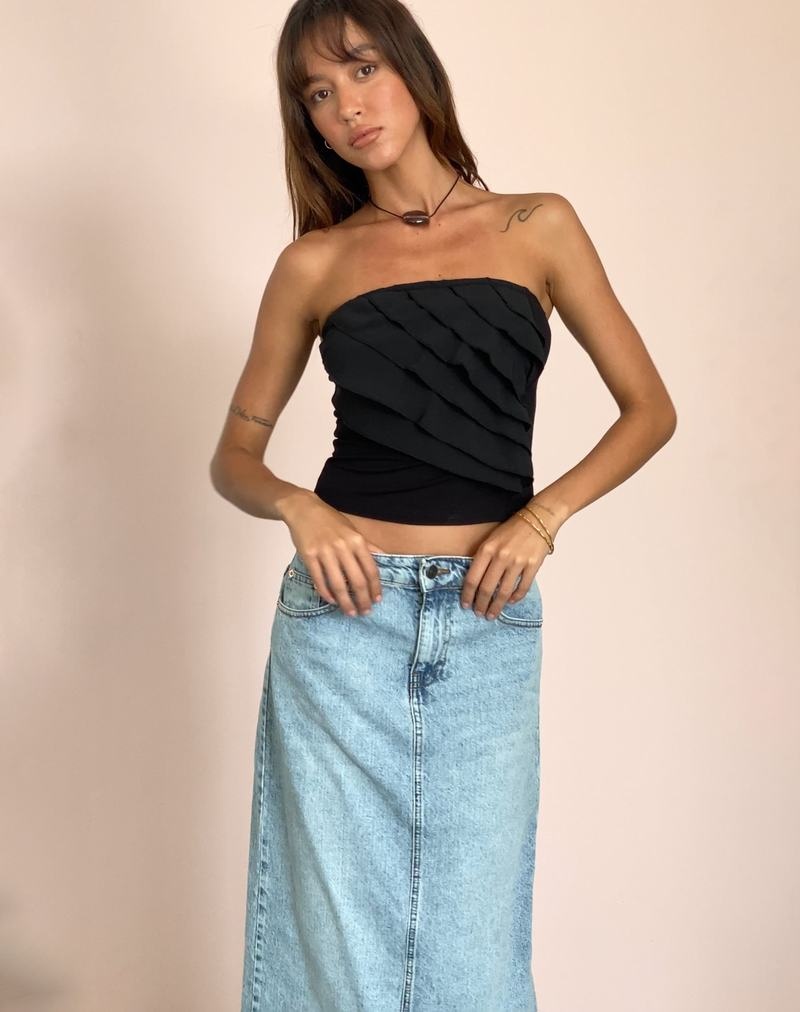 Motel Rocks Wayan Ruffle Bandeau Top Dames Zwart | RKQ5533QX