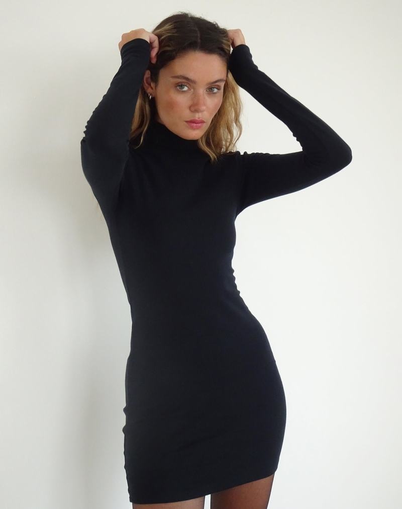 Motel Rocks Yrion Turtle Neck Bodycon Mini-jurk Dames Zwart | CSF188XY