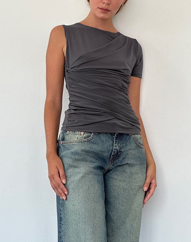 Motel Rocks Zera Asymmetric Ruched T-shirts Dames Grijs | DED5829SY